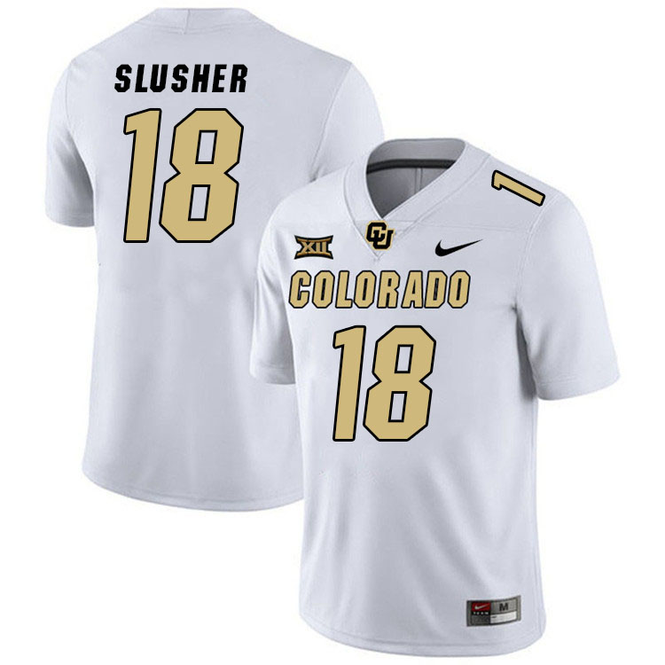 Colorado Buffaloes #18 Myles Slusher Big 12 Conference College Football Jerseys Stitched Sale-White